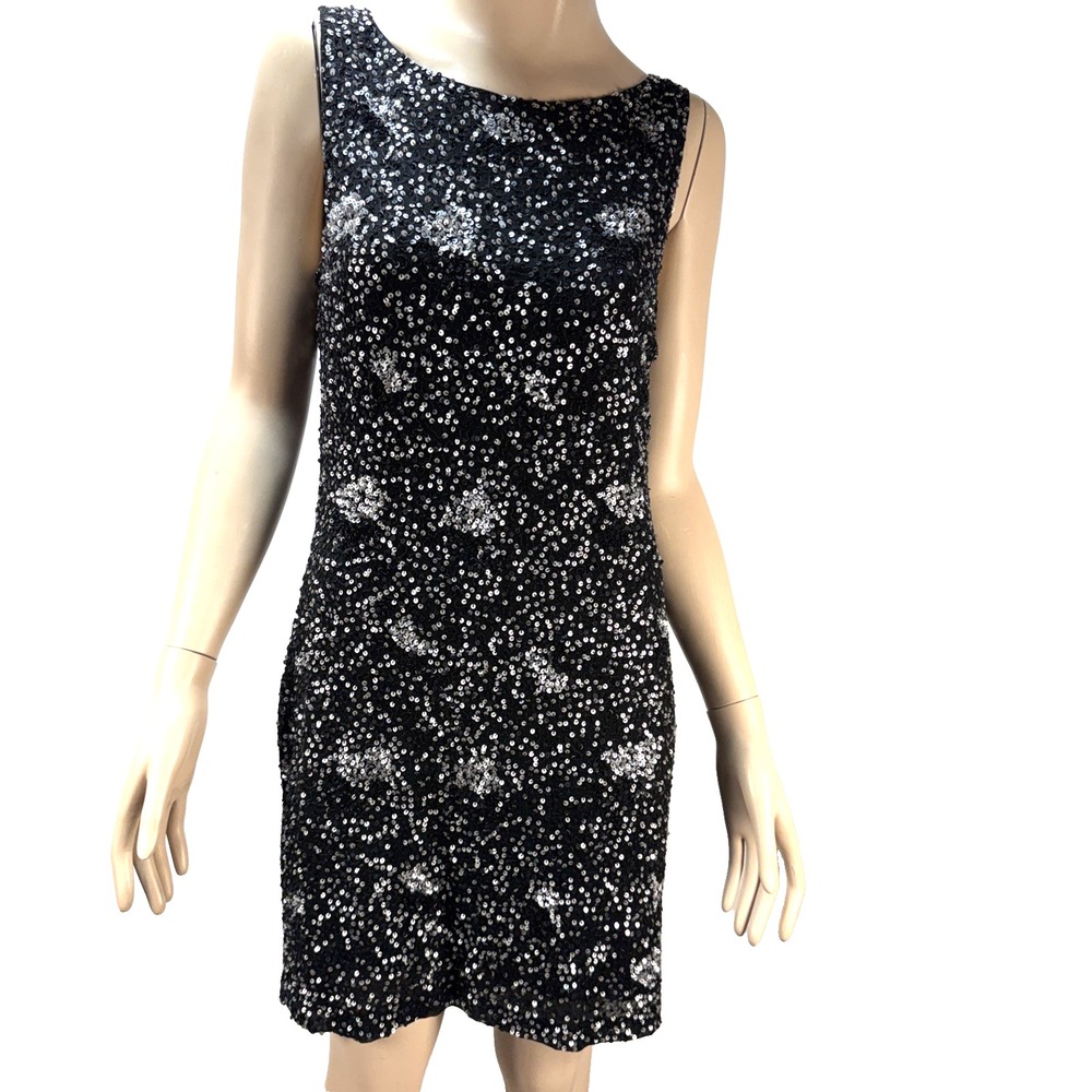 Alexia Admor 100% Silk Sequin Cowl Back 2-Way Mini Dress Size M Art Deco Flapper